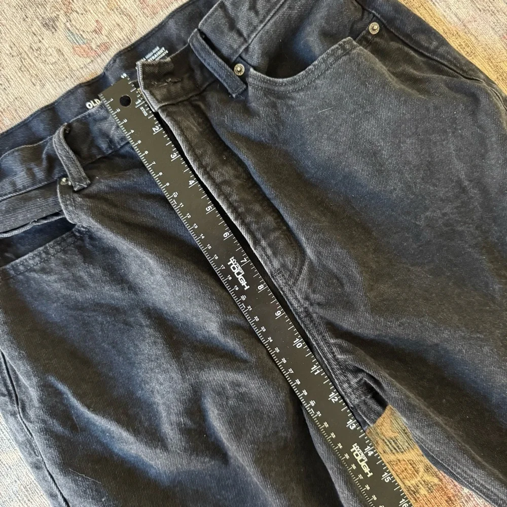 OLD NAVY Sky-Hi Straight Jeans Size 12 Extra High Rise Black Raw Hem Button Fly - Picture 12 of 16